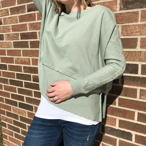 Sage Drop Shoulder Sweater w/Snap Sleeve S-XL - Picture 7 of 8